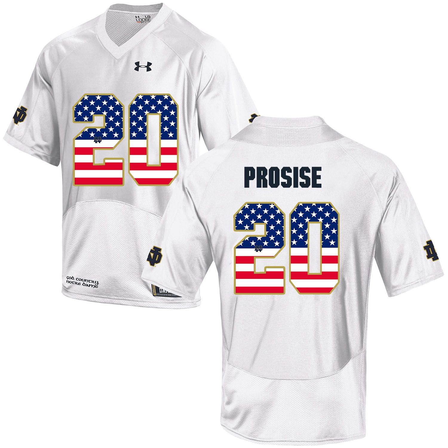 Men Norte Dame Fighting Irish #20 Prosise White Flag Customized NCAA Jerseys